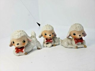 Set Of 3 Vintage Japan Red Bow - Tie Sheep Lambs Farm Animals Figurines Cute