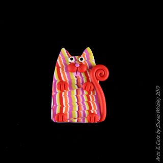 Small Red Orange Yellow Pink Kitty Pin - Swris