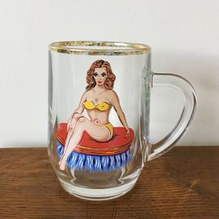 Vintage 50s Pin Up Girl Half Pint Beer Glass Retro Sexy Kitsch - Nude On Reverse