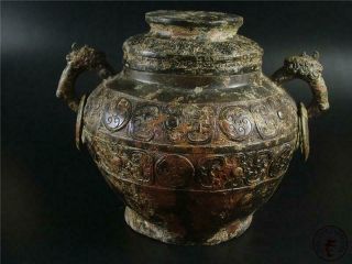 Very Large Fine Old Chinese Bronze Made Vase Pot Statue Collectibles W/ Cover