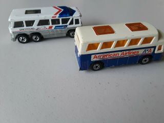 2 Vintage Buses : 1979 Hot Wheels Greyhound Bus,  1977 American Airlines Bus 2