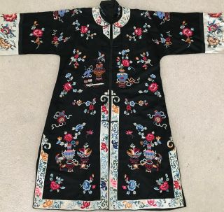 19thc Antique Chinese Silk Hand Embroidered Black Lady 