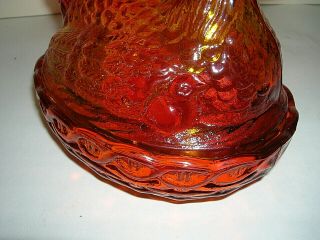 Vintage LE Smith Glass Chicken Hen On Nest w/ Chicks Covered Candy Dish Amberina 4
