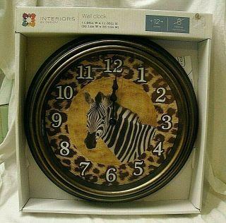 Zebra Head Leopard Print Wall Clock Battery Powered 11.  85 " Round Wild Animal