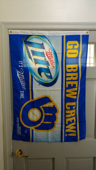 Milwaukee Brewers Miller Lite Flag 28x40 Brew Crew Beer Bar Decor Banner Win
