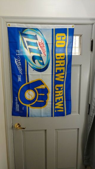 Milwaukee Brewers Miller Lite Flag 28x40 Brew Crew Beer Bar Decor Banner WIN 2