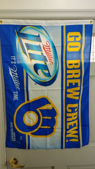 Milwaukee Brewers Miller Lite Flag 28x40 Brew Crew Beer Bar Decor Banner WIN 3
