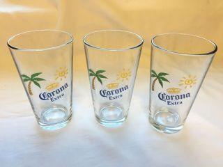 Corona Extra Set Of 3 Vintage Clear Beach Beer Cerveza 6 " Pint Glasses 16 Oz