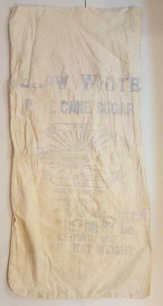 Large Vintage 100 Lb Cloth Bag / Snow White Sugar / Puerto Rico / 1930 