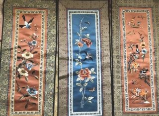 Fabulous Antique Chinese Silk Panel With Birds And Embroidery Qing