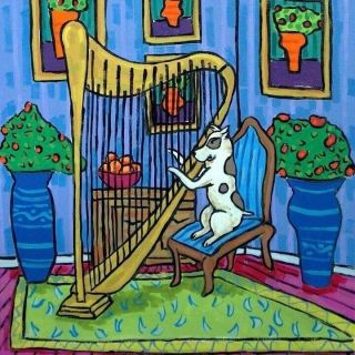 Pit Bull Playing Harp Picture On Dog Art Tile Coaster