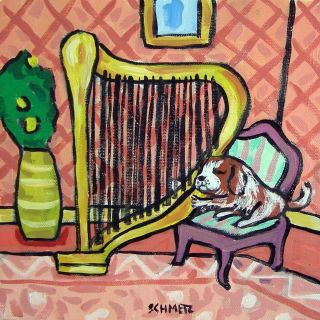 King Charles Spaniel Playing Harp Dog Art Tile Coaster