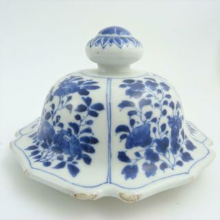 Large Chinese Blue And White Porcelain Vase Cover,  18th Century,  Kangxi Period
