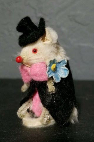 Vintage Fur Toys Mouse Made In West Germany Rare Black Suit W/ Flower