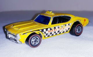 Vtg 1969 Mattel Hot Wheels Redline Maxi Taxi Yellow Cab Hk Olds 442 Old Toy Car