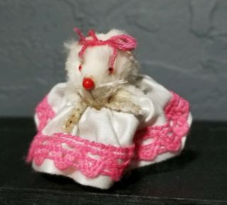 Vintage Fur Toys Mouse Made In West Germany Rare Women Girl Pink Dress