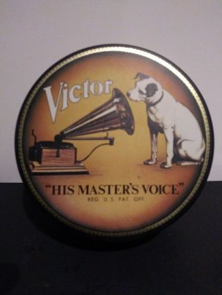 Dog Victor “his Master’s Voice” Tin Collectible Rca 3 1/2” Diameter