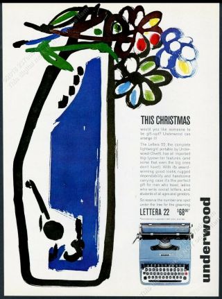 1961 Olivetti Underwood Lettera 22 Typrwriter Christmas Graphic Design Print Ad