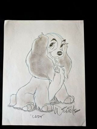 Willie Ito Signed Lady And The Tramp Hand Drawn Convention Art 8 " X11 "