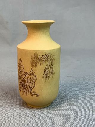 FINE Antique Chinese Yixing Zisha Cabinet Vase Calligraphy Landscape 2