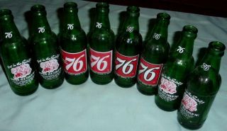 Set (8) Vtg.  1950s 76 Soda Pop Bottle 7 Oz American 76 Company Great Graphics