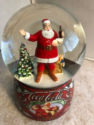 Coke Cola Christmas Musical Snow Globe With Santa Having A Coke