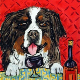 Bernese Mountain At The Wine Bar Dog Art Tile Coaster