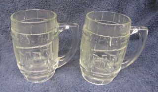 2 Vtg Dads Barrel Shaped Root Beer Mugs Heavy Glass Glasses 12 Oz Soda Barware
