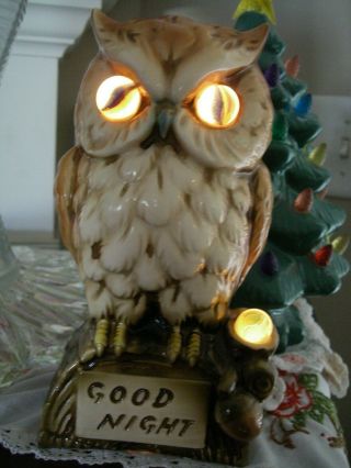 Vintage Ceramic Light Up OWL Lamp Night Light Lite 7 