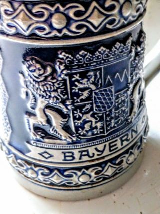 Vintage German Beer " Rein Zinn " Stein Bayern Stoneware Pewter Lid.  5l Gerz