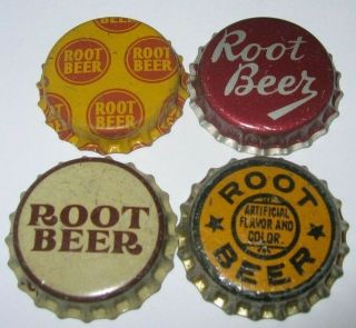 4 Diff.  Unusual Root Beer Flavor Soda Bottle Caps; Cork