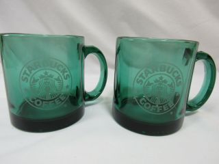 Starbucks Green Glass Etched Mermaid Logo Mugs Set Of 2