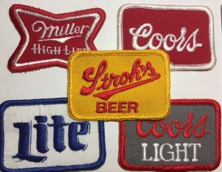 5 Nos Vintage Beer Patches Stroh’s Miller Lite High - Life Coors Light Hat Jacket