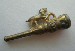 Vintage Old Metal Hunting Horn Dog Charm Cracker Jack Toy Prize 1920 