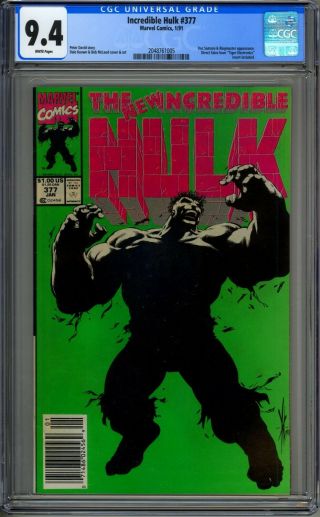 Incredible Hulk 377 Cgc Graded 9.  4 Nm 1st Print Marvel Comics 1991