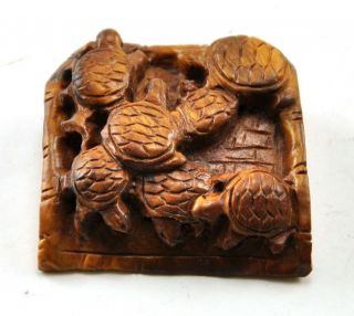 Vintage Turtle Boxwood Natural Wood Hand Carved Carving Figurine Miniature