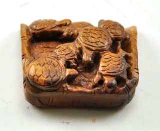 Vintage Turtle Boxwood Natural Wood Hand Carved Carving Figurine Miniature 2