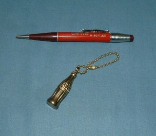Vintage Coca Cola Mechanical Pencil & Bottle Keychain -