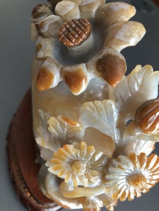 VTG Chinese Carved Agate Figurine W Wooden Stand 5