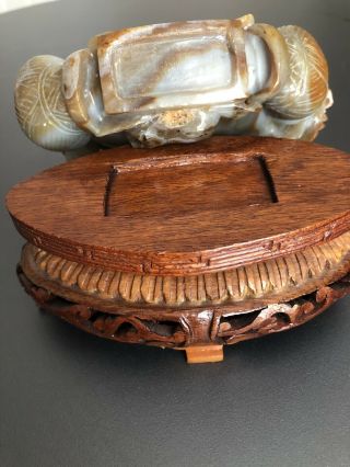 VTG Chinese Carved Agate Figurine W Wooden Stand 6