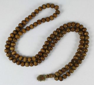 Qing Dynasty Asian Chinese Wood 104 Prayer Bead Mala Buddhist Necklace
