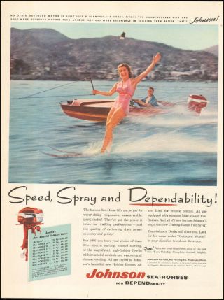 1956 Vintage Ad For Johnson Sea - Horses Boat Motors Ski Retro 091217