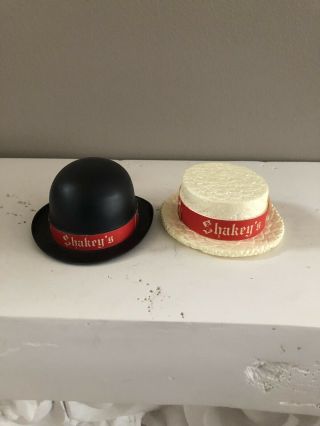 Vintage Shakey’s Pizza Parlor Toy Bank Advertising Set Of 2 Derby Hats Rare