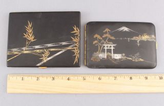 2 Antique Japanese Mixed Metals Inlaid Gold Silver Iron Cigarette Cases