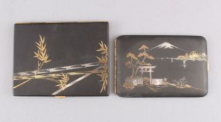 2 Antique Japanese Mixed Metals Inlaid Gold Silver Iron Cigarette Cases 2