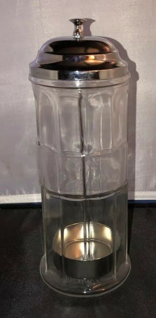 Vintage Gemco Soda Fountain Straw Dispenser Holder Chrome & Glass 11 " Tall