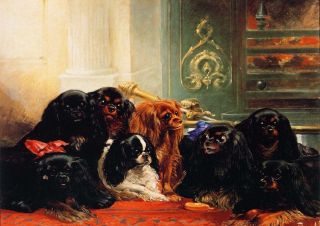 Cavalier King Charles Spaniel Dogs Samuel Bough 1867 Large Blank Note Cards