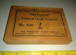 Vtg Old Faithful Colored Chalk American Crayon Co Sandusky Oh Wood Dovetail Box