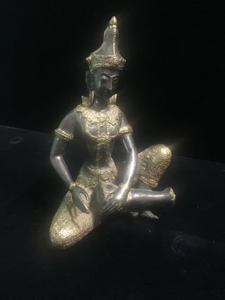 Old Bronze Musical Thai Khmer Goddess Music Sculpture Figurine Art 5.  75 Inches