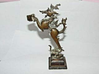 Antique Vntage Bronze Brass Eastern Oriental Indian ? Mythical Beast On Elephant